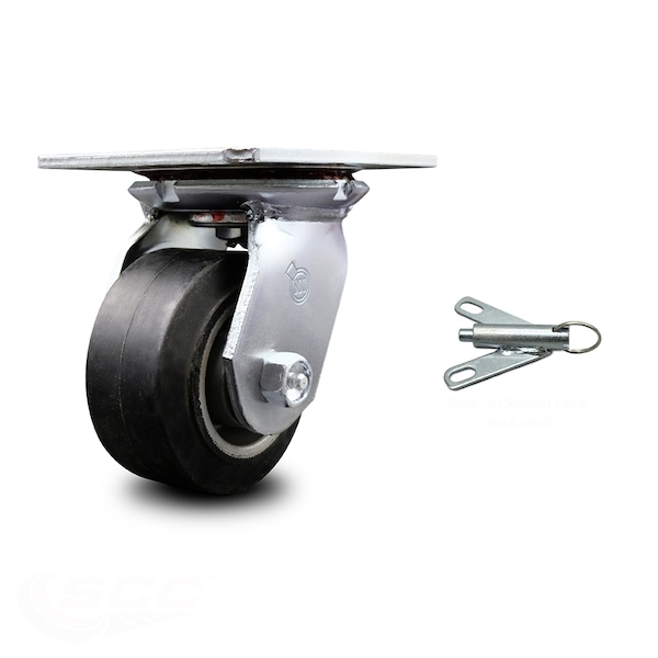 Service Caster 4 Inch Heavy Duty Rubber on Aluminum Caster with Roller Bearing and Swivel Lock SCC-35S420-RAR-BSL - main
